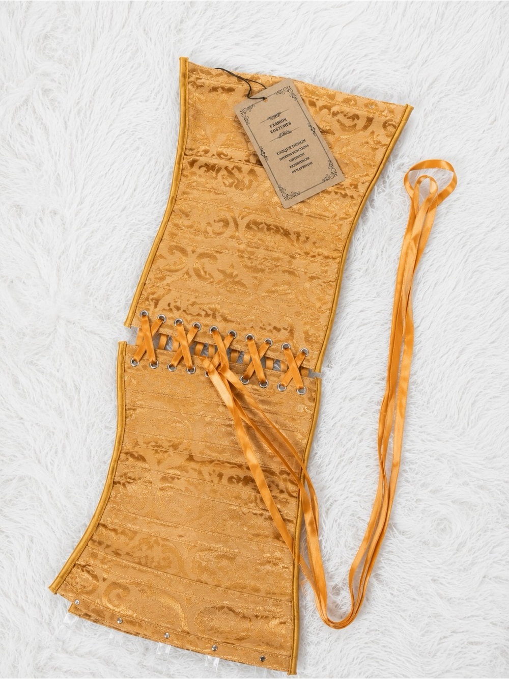Gold Lace-Up Waist Cincher Belt - Vintage Brocade